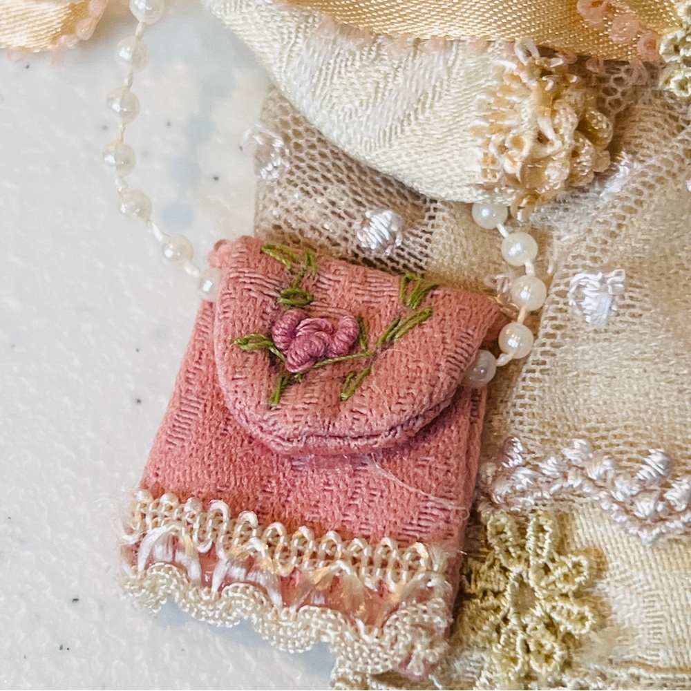 Victorian Dress Ornament Swan Hanger Cream with Pink Florals and Pearl Detail 8" - Picture 4 of 7